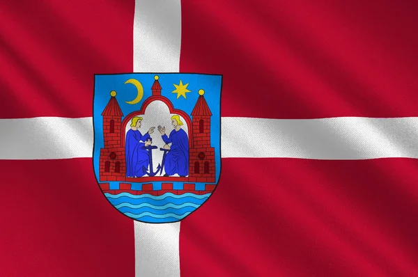 オーフス デンマークのユトランド半島の中央地域の旗 — ストック写真