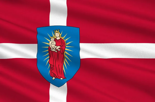 Thisted Kuzey Jutland bölgesinde Danimarka bayrağı — Stok fotoğraf