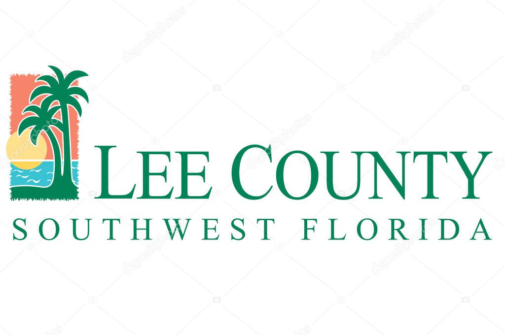 Coat of arms of Lee County is located in southwest Florida on the Gulf Coast. 3d illustration