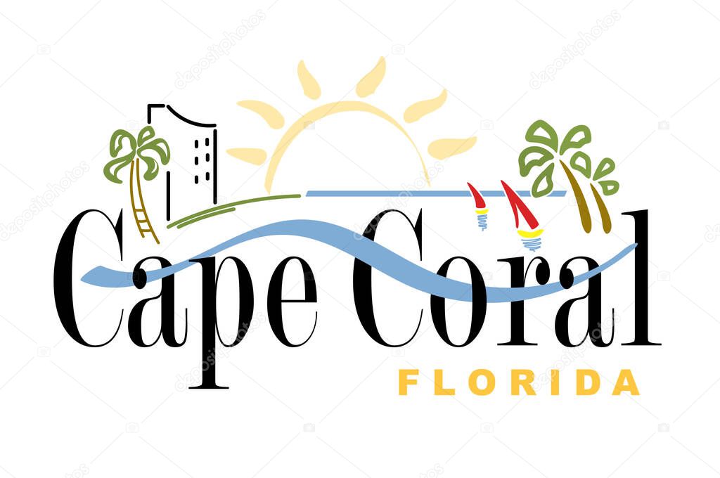 Coat of arms of Cape Coral is a city located in Lee County, Florida, United States. 3D illustration