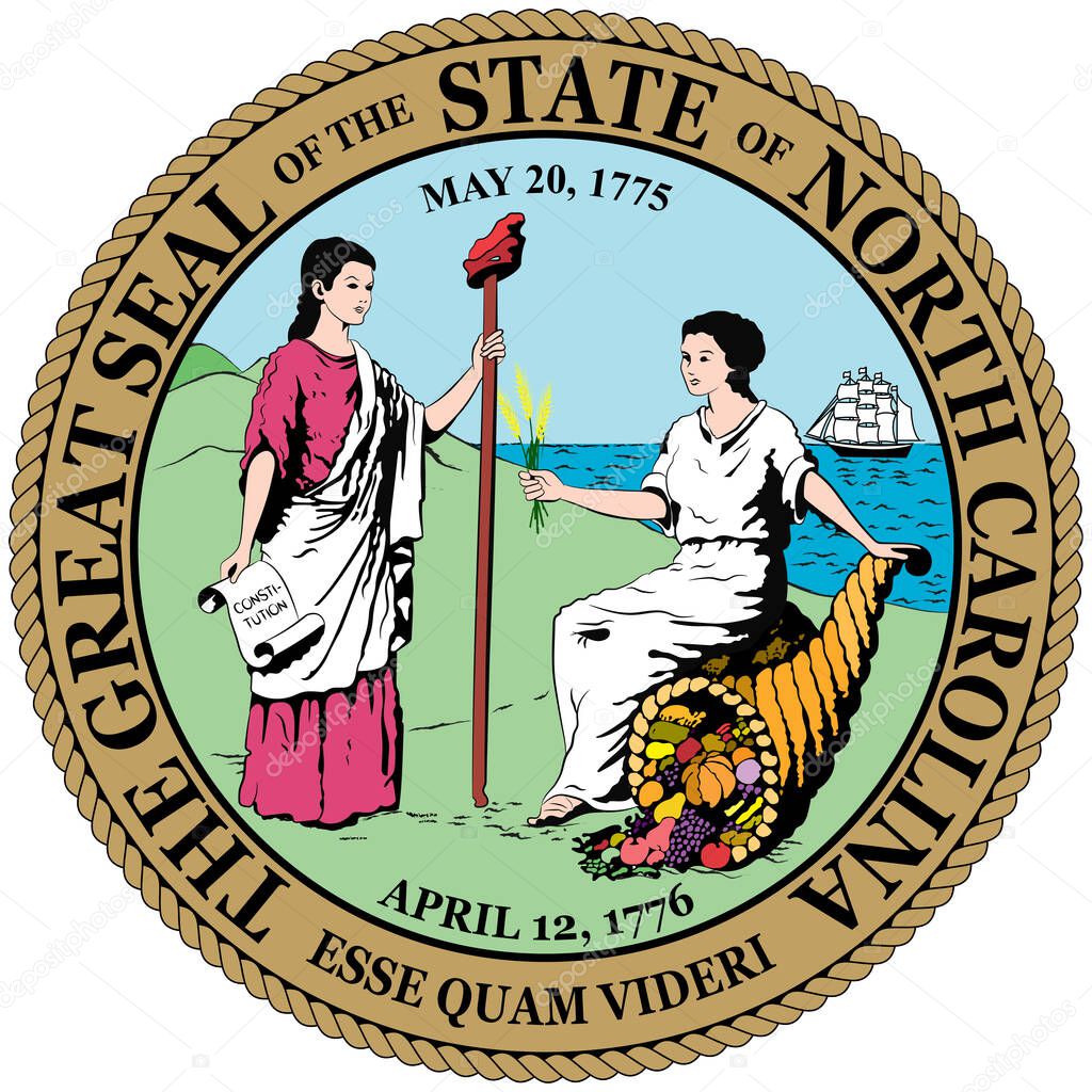 Coat of arms of North Carolina is a state in USA