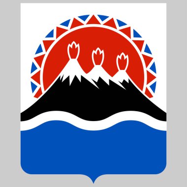 Kamçatka Krai 'nin arması Rusya' nın federal bir konusudur. Vektör illüstrasyonu
