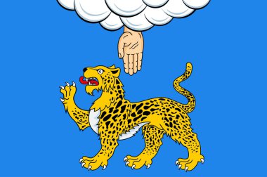 Pskov bayrağı, Rusya 'nın kuzeybatısında, Pskov Oblastı' nın yönetim merkezi olan şehir. Vektör illüstrasyonu