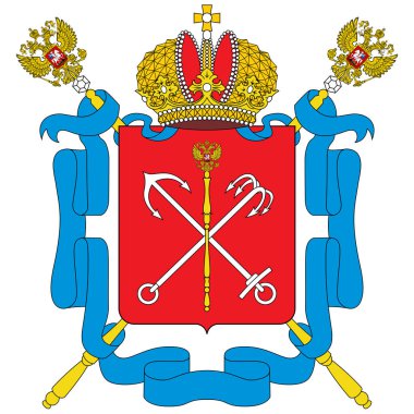 Saint Petersburg arması, Finlandiya Körfezi 'nin Baltık Denizi kıyısındaki Neva Nehri üzerinde yer alır. Vektör illüstrasyonu