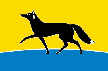 Surgut Bayrağı, Rusya 'nın Khanty-Mansi Özerk Okrug eyaletinde yer alan bir şehirdir. Vektör illüstrasyonu