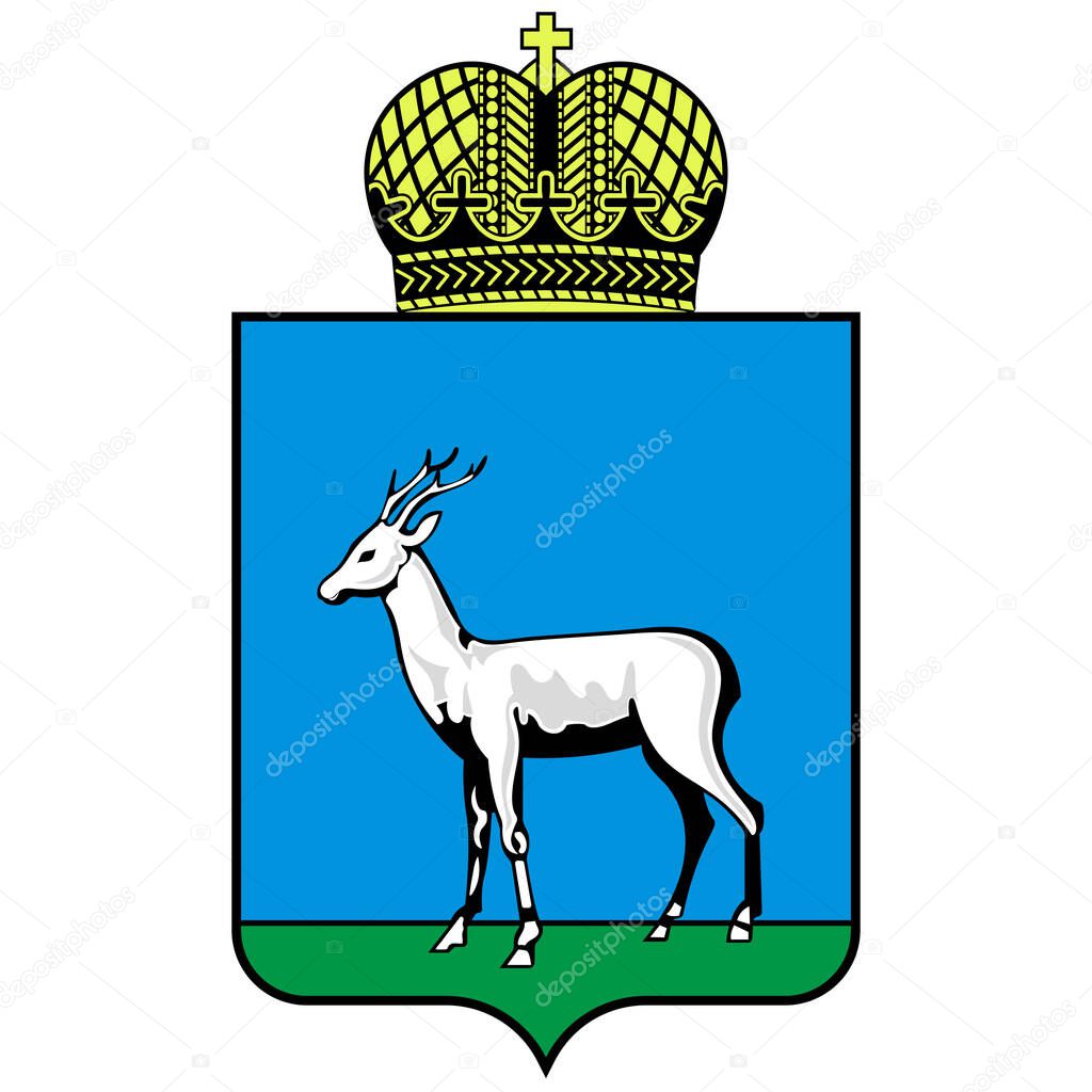 Coat of arms of Samara is the ninth largest city in Russia and the administrative center of Samara Oblast. Vector illustration
