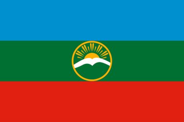 Karachay-Cêess Cumhuriyeti ya da Karachay-Çerkessia bayrağı Rusya 'nın federal bir konusudur. Vektör illüstrasyonu