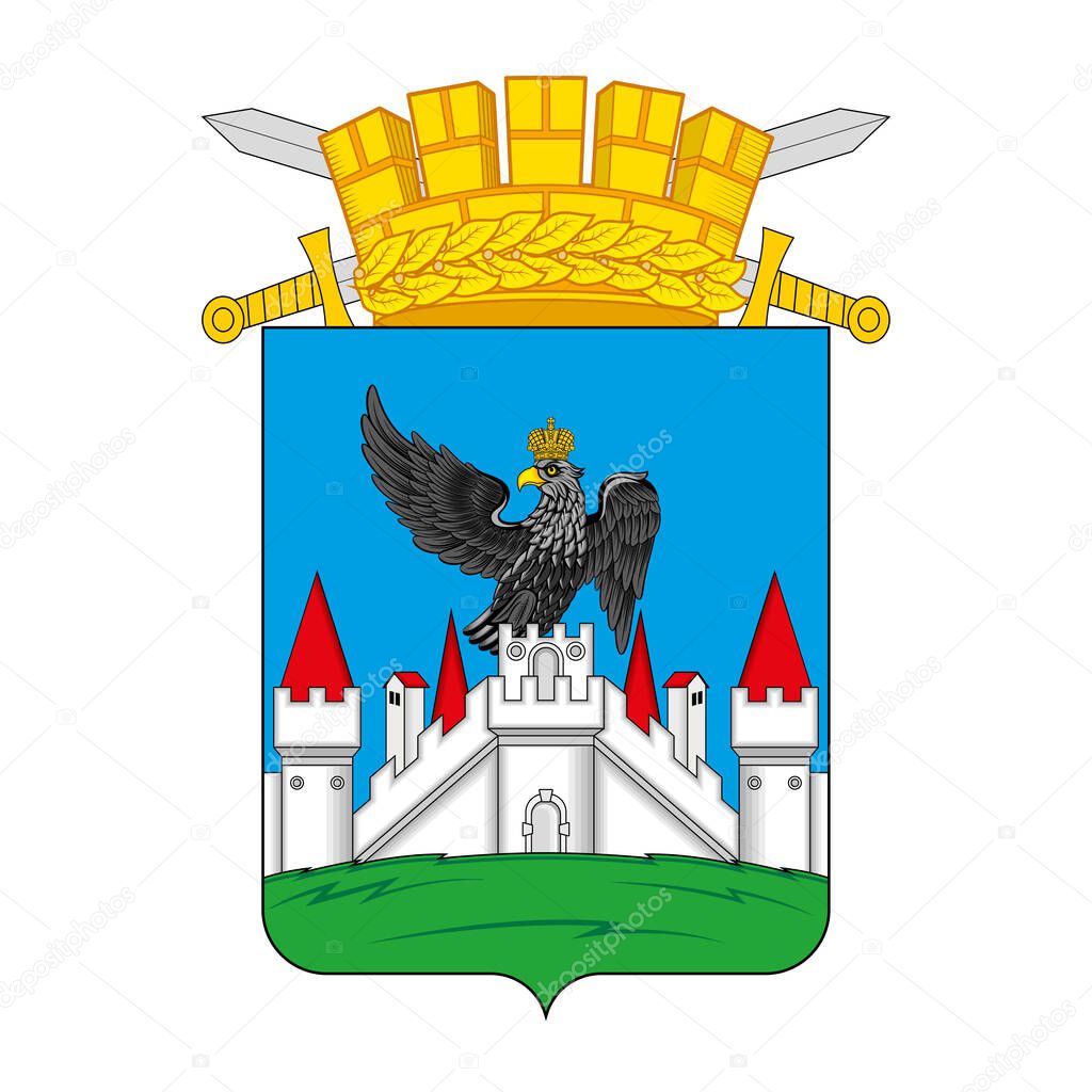 Coat of arms of Oryol is a city and the administrative center of Oryol Oblast, Russia. Vector illustration