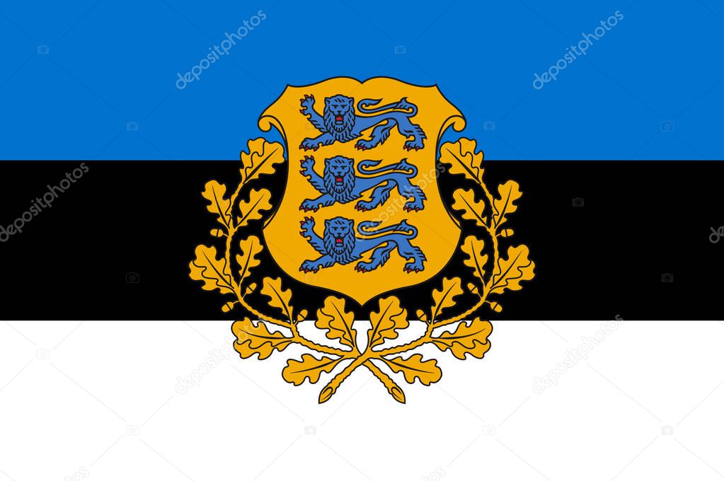 Flag of Republic of Estonia is a country on the eastern coast of the Baltic Sea in Northern Europe. Vector illustration