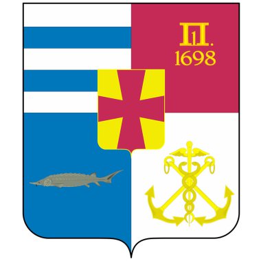 Coat of arms of Taganrog is a port city in Rostov Oblast, Russia, on the north shore of the Taganrog Bay in the Sea of Azov. Vector illustration clipart