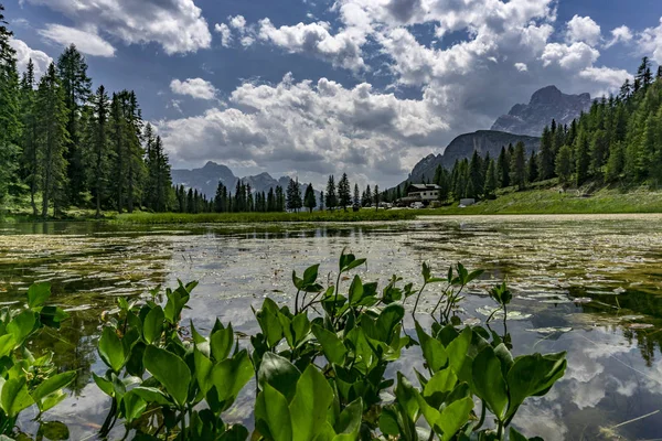 Lago Antorno görünümü. Dolomites, İtalya.