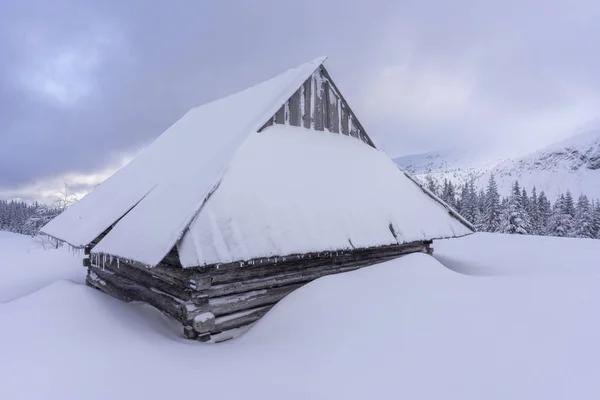 深い雪の中で古い山小屋 タトリー — ストック写真