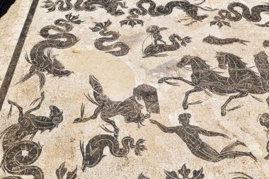 Neptün ün zafer mozaik frigidarium Neptün'ün içinde ayrıntı