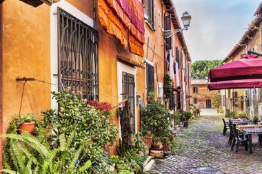 Cadde görünümü, ortaçağ şehir, Ostia Antica - Roma, İtalya