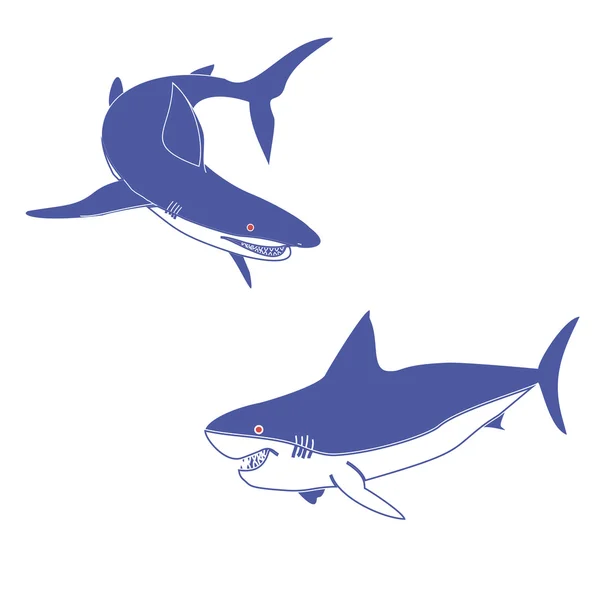 Ilustración de un logotipo de dos tiburones azules . — Vector de stock