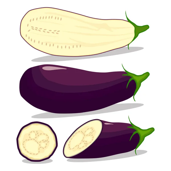 Logo de ilustración vectorial para berenjena púrpura vegetal madura entera — Vector de stock
