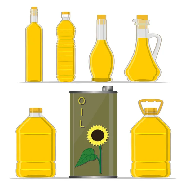 黄色玻璃瓶葵花籽油 — 图库矢量图片