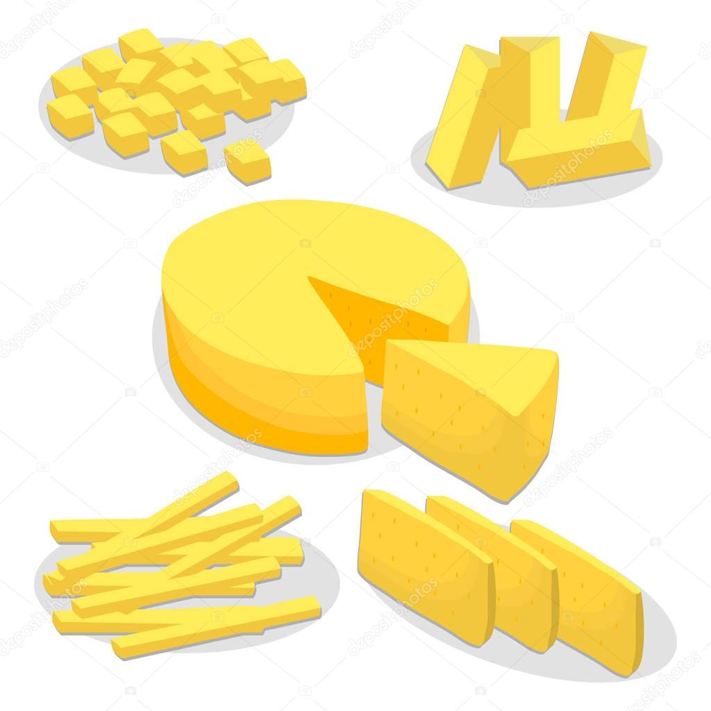 Vector illustration logo for whole yellow cottage cheese Parmesan,cutting pieces sliced on background.Cheese drawing pattern consisting of tag label bow,Roquefort appetizer,nutrition.Eat fresh cheeses