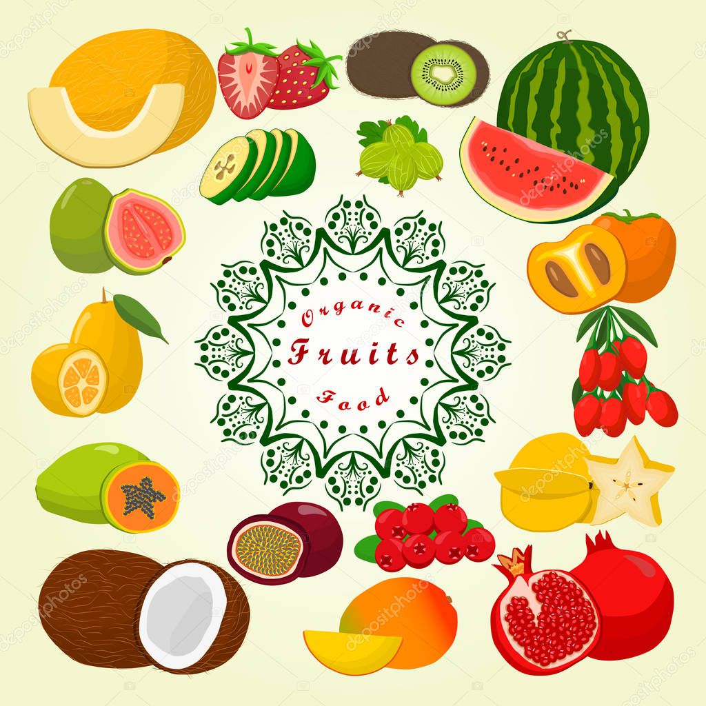 The set colored fruits