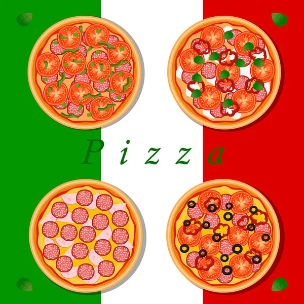 Il tema pizza — Vettoriale Stock