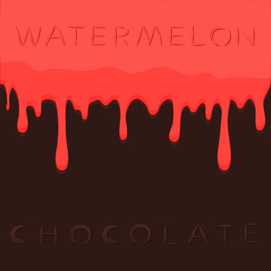 Vektör çizim logo kırmızı berry karpuz damlama kahverengi çikolata üzerinde soyut.