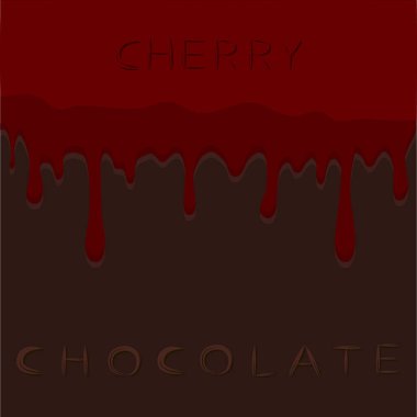 Vektör çizim logo kırmızı berry kiraz damlama kahverengi çikolata üzerinde soyut.