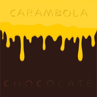 Vektör çizim logo sarı yıldız meyve carambola damlama kahverengi çikolata üzerinde soyut.