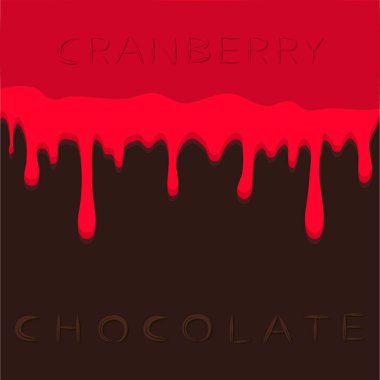 Vektör çizim logo kırmızı berry kızılcık damlama kahverengi çikolata üzerinde soyut.