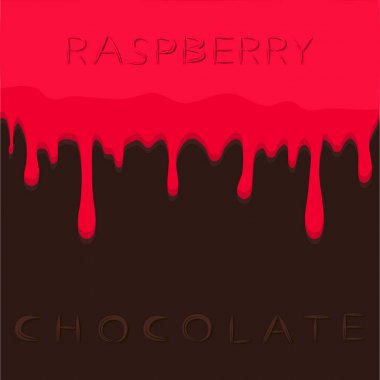 Vektör çizim logo Kırmızı Ahududu berry damlama kahverengi çikolata üzerinde soyut.