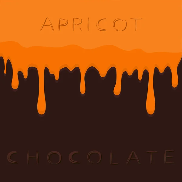 Abstraktní vektorové ilustrace logem oranžové plody meruněk pokapání hnědá čokoláda. — Stockový vektor