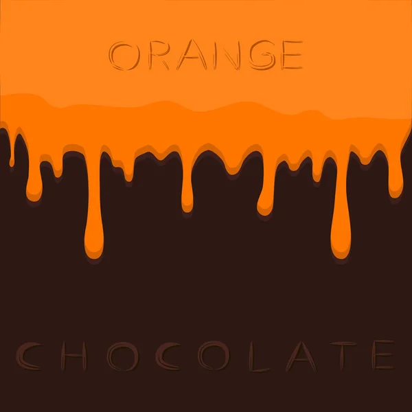 Abstract vector illustratie logo geel oranje bessen druipend over bruine chocolade. — Stockvector