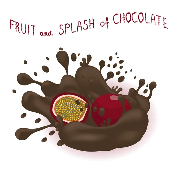 Wektor Ikona Ilustracja Logo Dla Zupełnie Dojrzałe Owoce Męczennicy Splash — Wektor stockowy