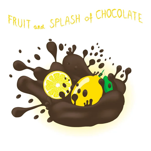 Bütün Konfit Meyve Sarı Narenciye Limon Bırakma Çikolata Sıçrama Için — Stok Vektör