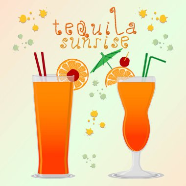 Alkol kokteyl tekila sunrise için vektör çizim