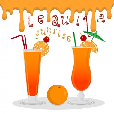 Alkol kokteyl tekila sunrise için vektör çizim