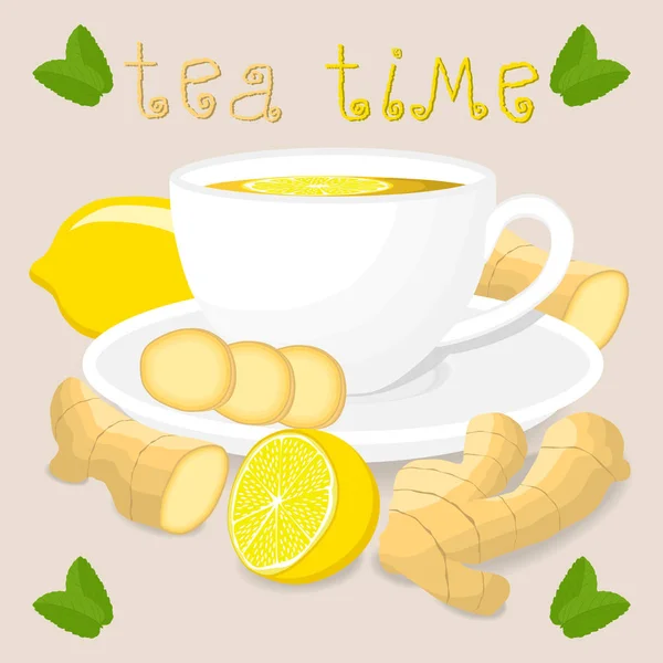 Logo de ilustración vectorial para té de taza de cerámica blanca — Archivo Imágenes Vectoriales