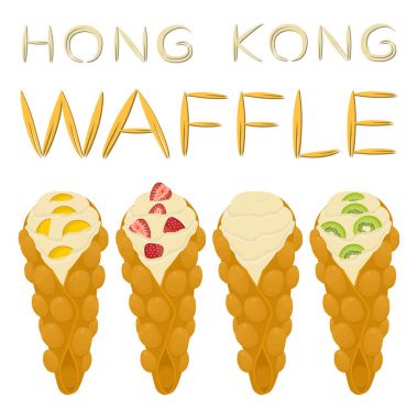 Vektör simge illüstrasyon logo için çeşitli tatlı Hong Kong wa ayarla