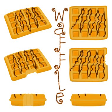 Vektör simge illüstrasyon logo için çeşitli tatlı waffle ayarla.