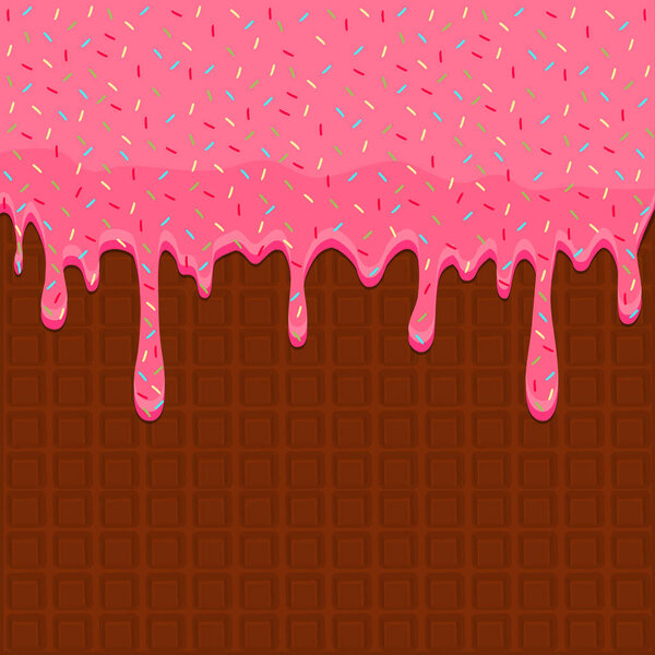 Vector icon illustration logo for dripping pink glaze on sweet w