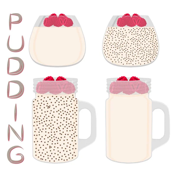 Tasses en verre transparent avec dessert pudding fait maison . — Image vectorielle