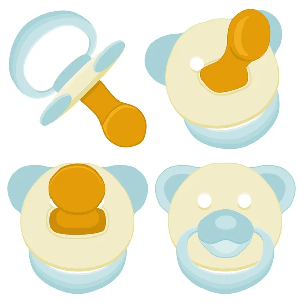 Illustration on theme big colored set baby pacifiers, dummy with
