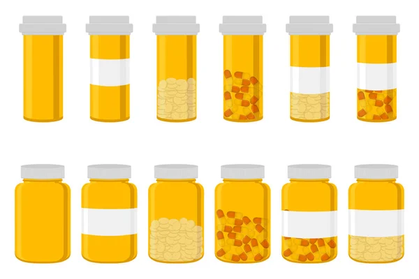 Illustration on theme big colored set different types of pills — Stock Vector