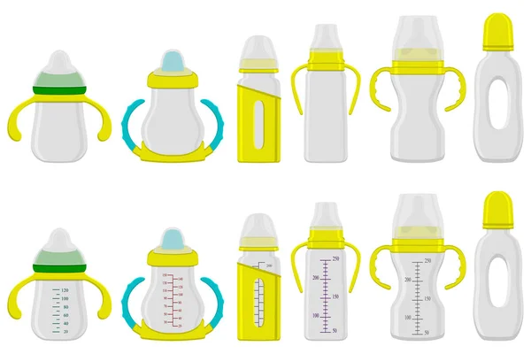 Ilustrasi pada tema berwarna besar kit susu bayi dalam botol dengan r - Stok Vektor