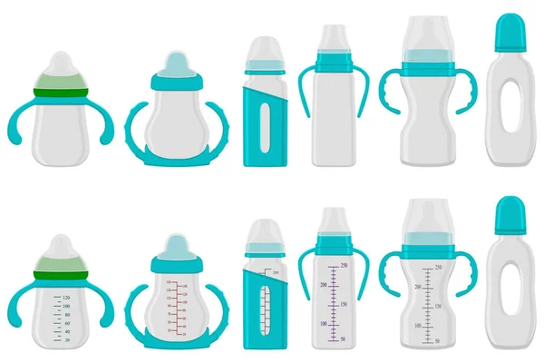 Illustratie op thema grote gekleurde kit babymelk in fles met r — Stockvector