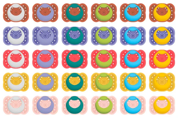 Illustration on theme big colored set baby pacifiers — Stock Vector