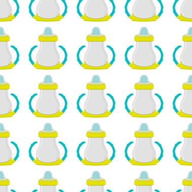 Bebek sütü, plastik emzik ile berrak şişede.