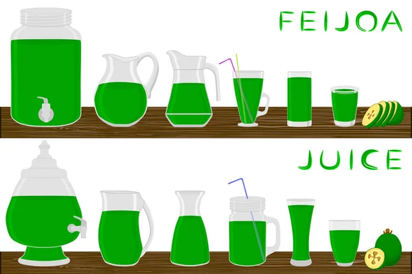 Ілюстрація Тему Великого Набору Різних Типів Скляного Посуду Глечиків Фейхоа — стоковий вектор