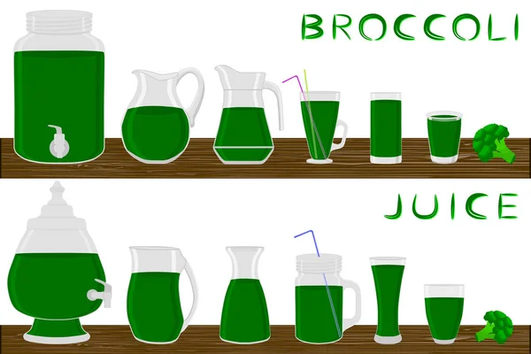 Illustration Temat Stora Kit Olika Typer Glas Broccoli Kannor Olika — Stock vektor