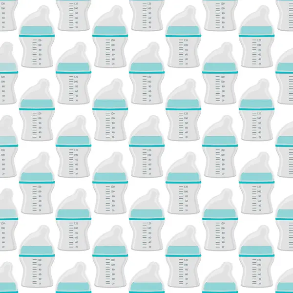 Illustratie Thema Gekleurde Kit Babymelk Heldere Fles Met Rubberen Fopspeen — Stockvector