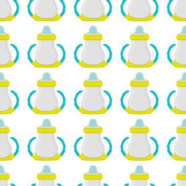 Renkli bebek sütü ve plastik emzik üzerine bir resim. Bebek sütü şişesi, yeni doğan bebeklere tahsilat yapmak için iyi bir emzik. Süt şişesinde emzik, bebek bakım ekipmanı..